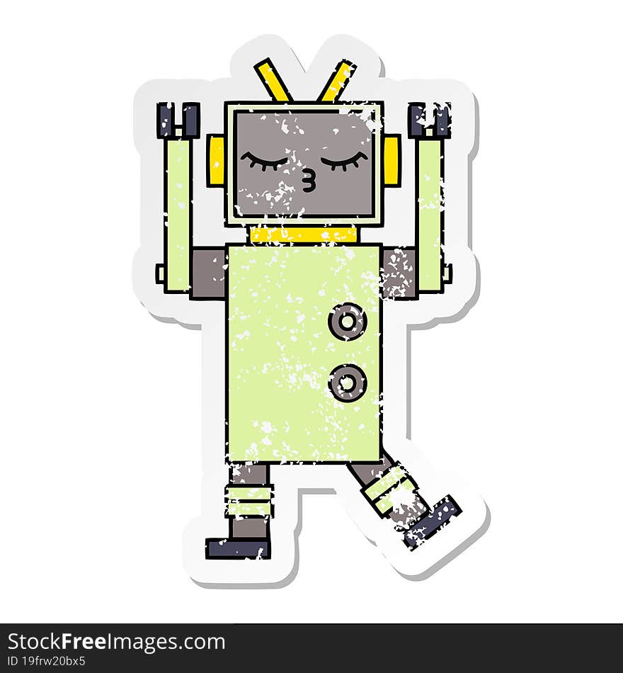 Distressed Sticker Of A Cute Cartoon Robot