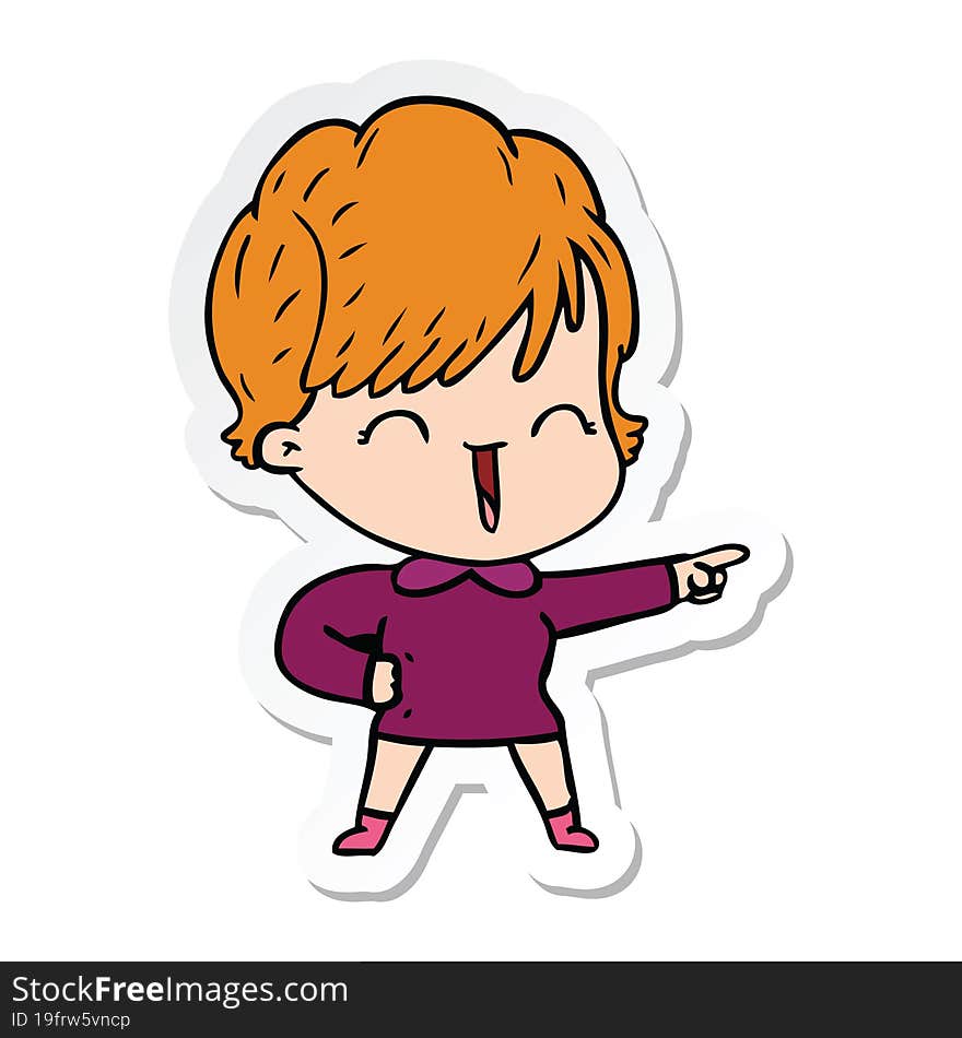 sticker of a cartoon laughing woman