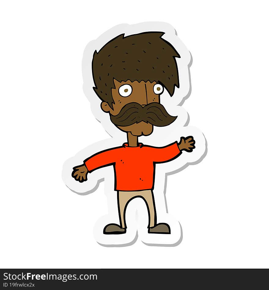 Sticker Of A Cartoon Man With Mustache Waving