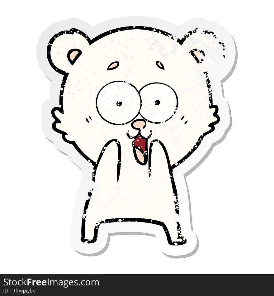 distressed sticker of a excited teddy bear cartoon