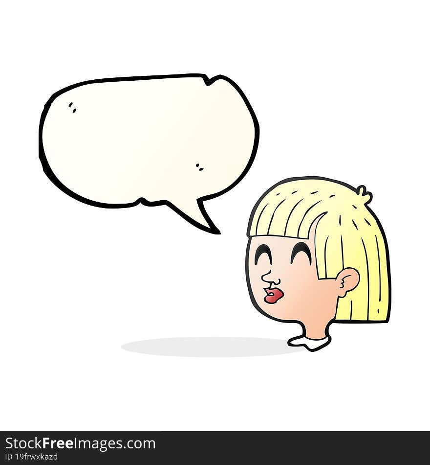 freehand drawn speech bubble cartoon female face