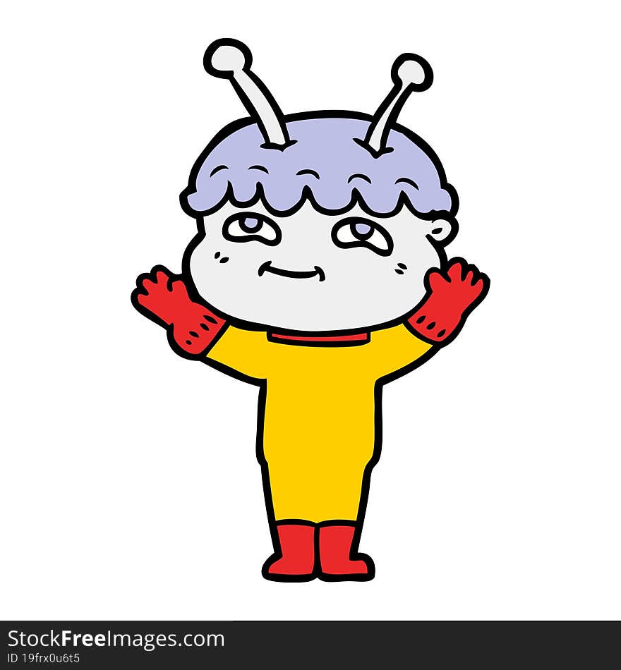 friendly cartoon spaceman waving. friendly cartoon spaceman waving