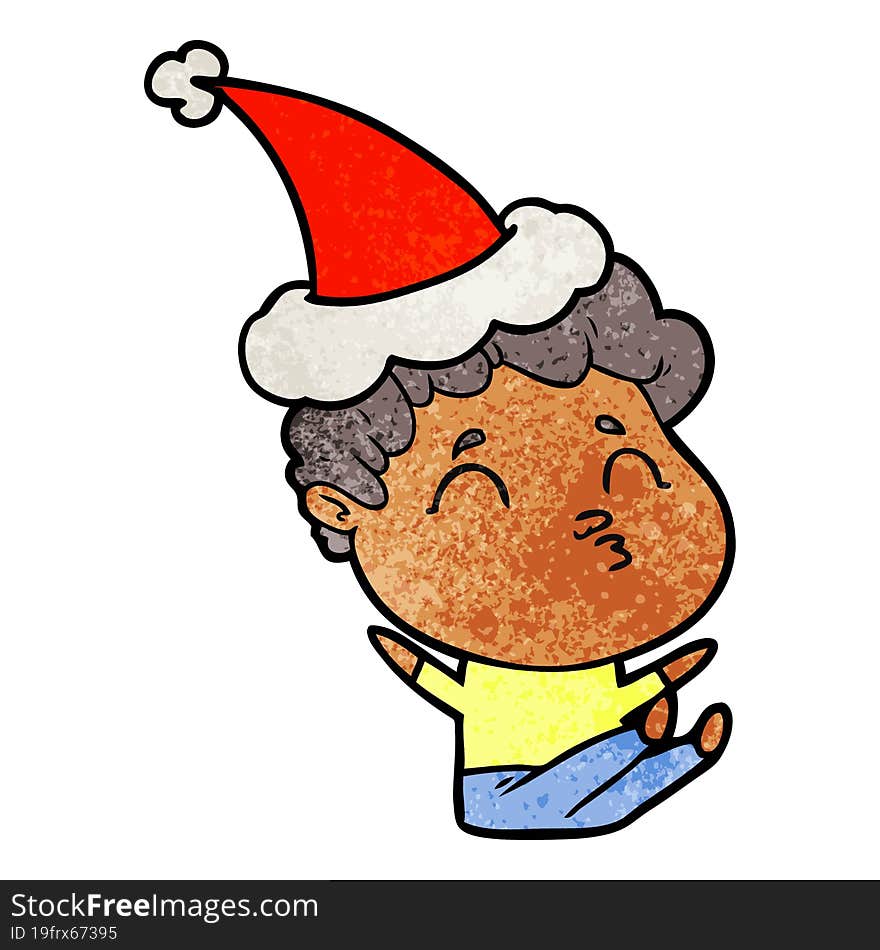 textured cartoon of a man pouting wearing santa hat