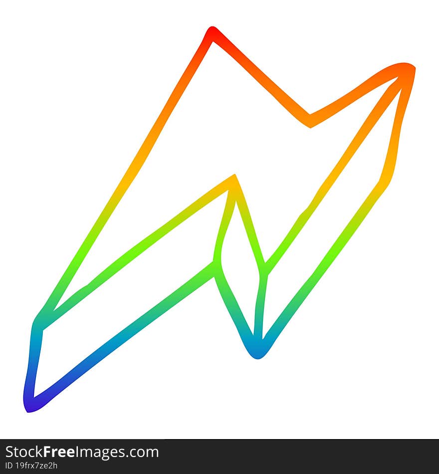 rainbow gradient line drawing of a cartoon decorative lightning bolt