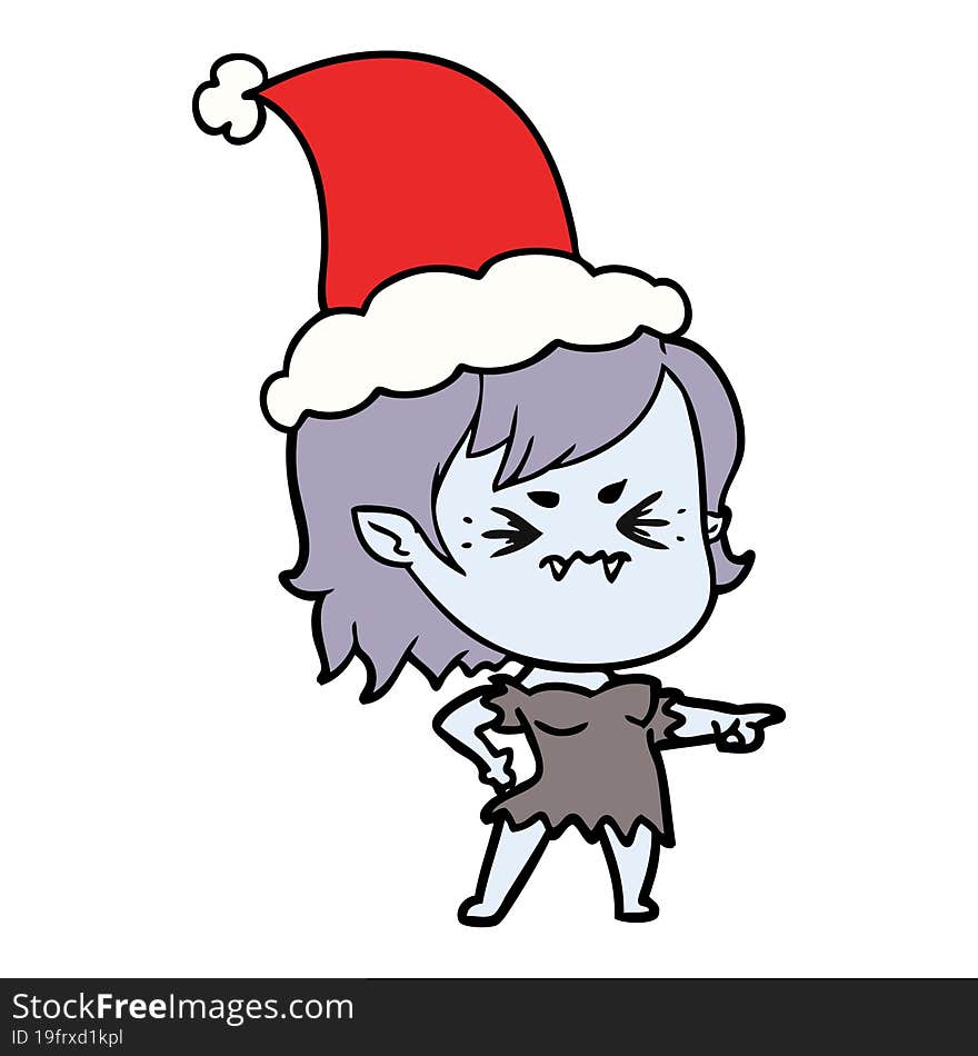 Annoyed Line Drawing Of A Vampire Girl Wearing Santa Hat