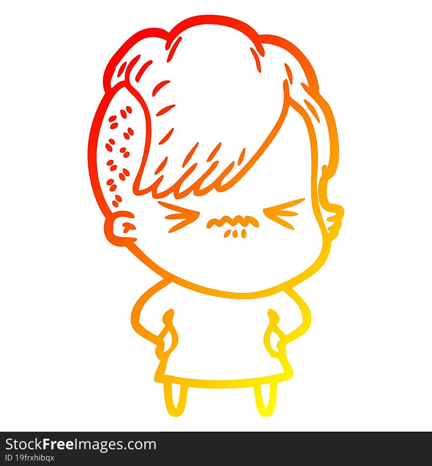 warm gradient line drawing cartoon annoyed hipster girl