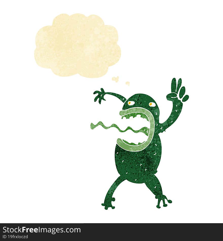 cartoon crazy frog with thought bubble