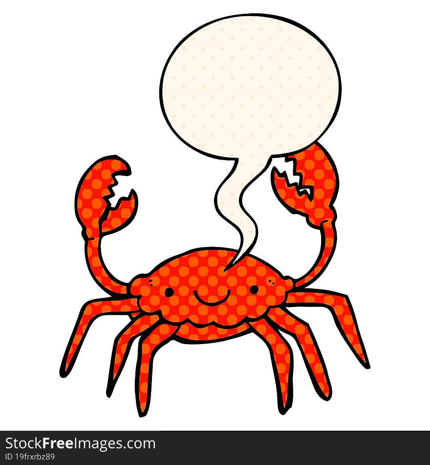 cartoon crab and speech bubble in comic book style