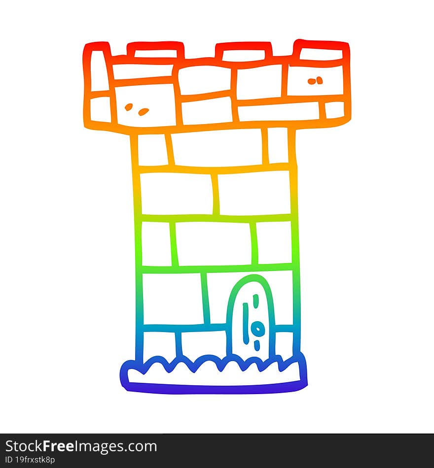 rainbow gradient line drawing cartoon castle tower