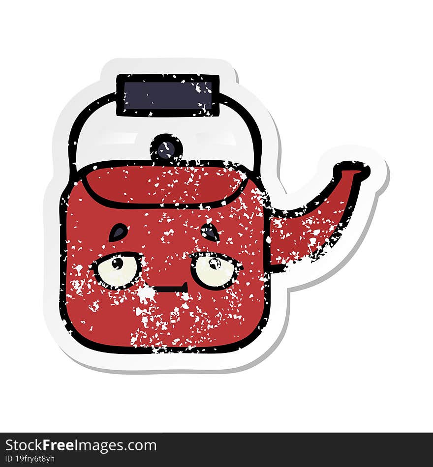 distressed sticker of a cute cartoon kettle