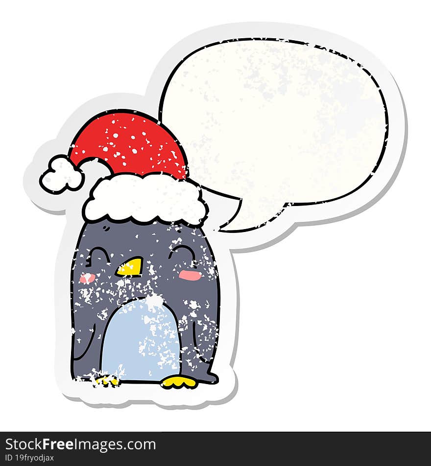 cute christmas penguin and speech bubble distressed sticker