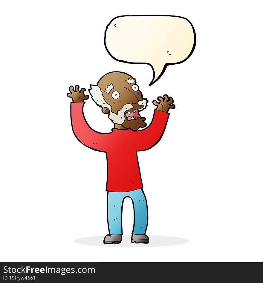 cartoon terrified old man with speech bubble