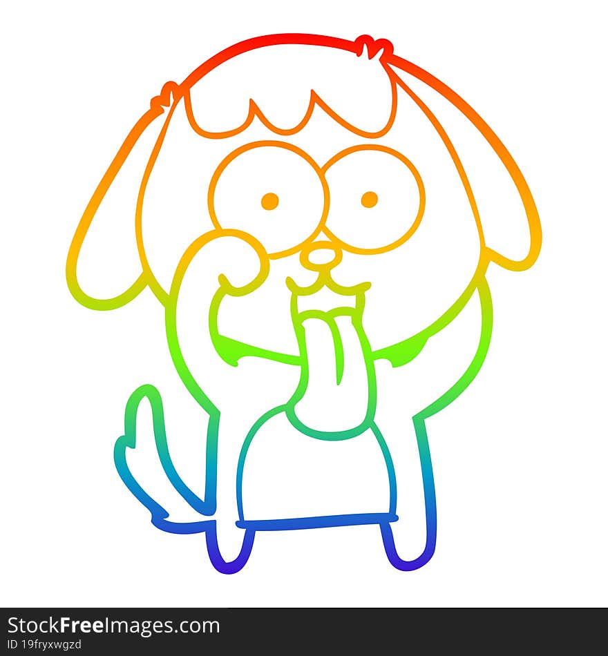 rainbow gradient line drawing of a cute cartoon dog