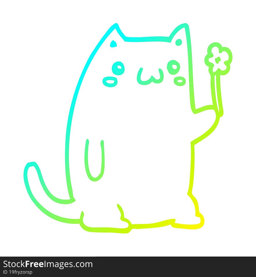 cold gradient line drawing cute cartoon cat with flower