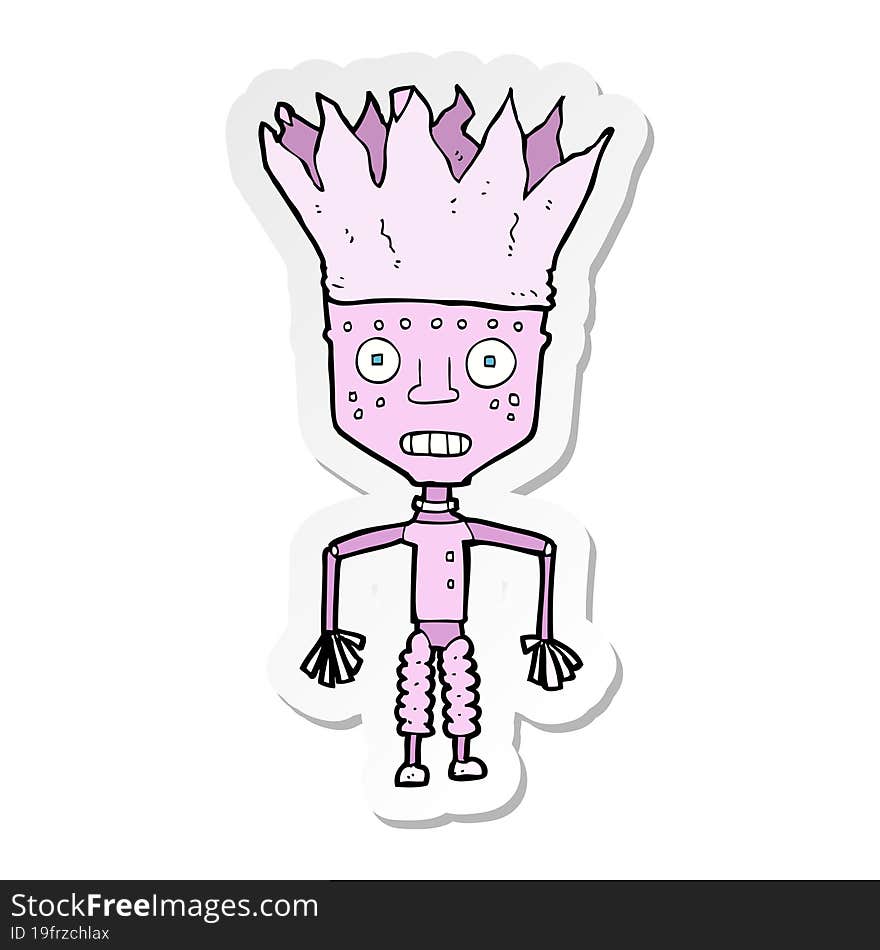 sticker of a funny cartoon robot wearing crown