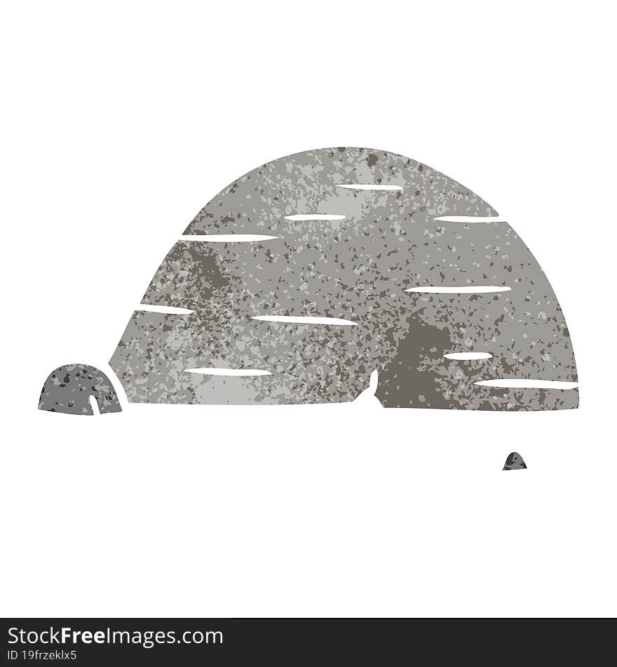 hand drawn retro cartoon doodle of grey stone boulder