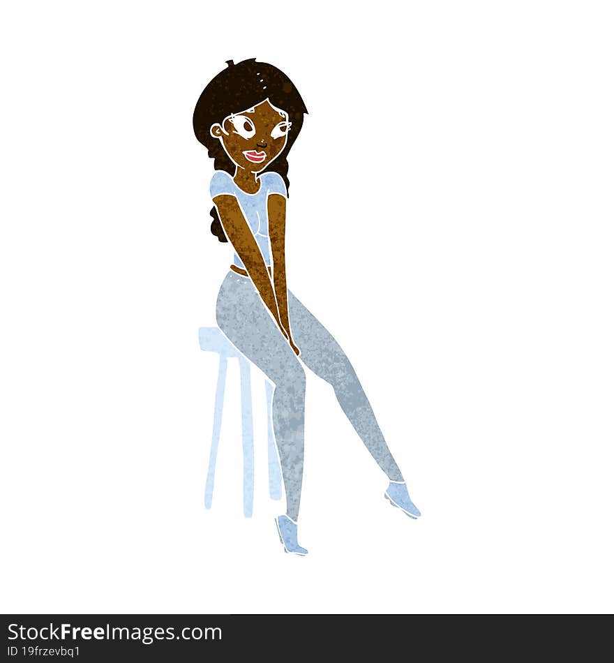 cartoon pretty girl on stool