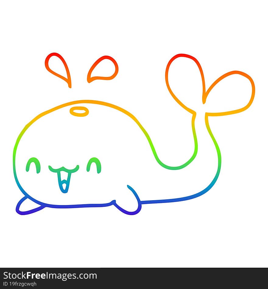 rainbow gradient line drawing cartoon happy whale