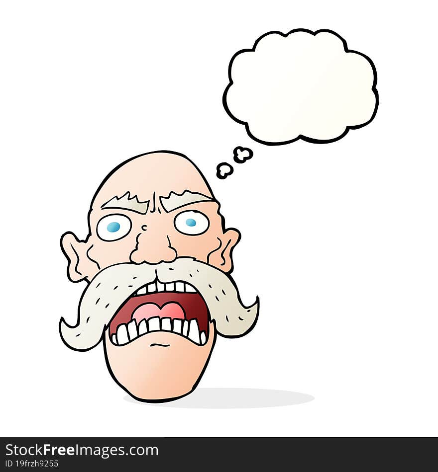 cartoon angry old man with thought bubble