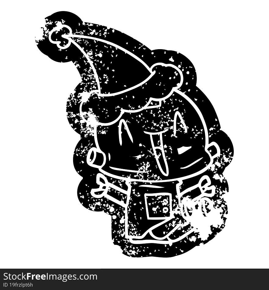 cartoon icon of a robot wearing santa hat