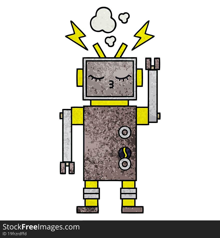 retro grunge texture cartoon of a robot