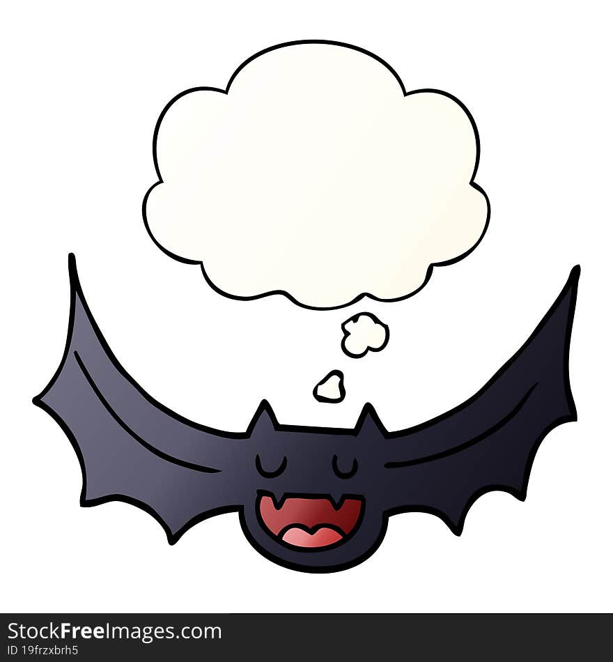 cartoon bat and thought bubble in smooth gradient style