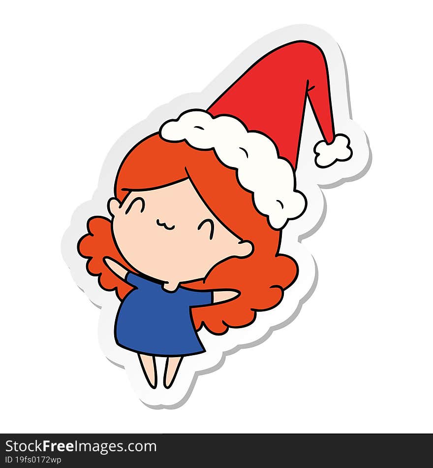 hand drawn christmas sticker cartoon of kawaii girl