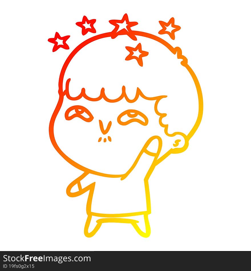 warm gradient line drawing cartoon amazed boy