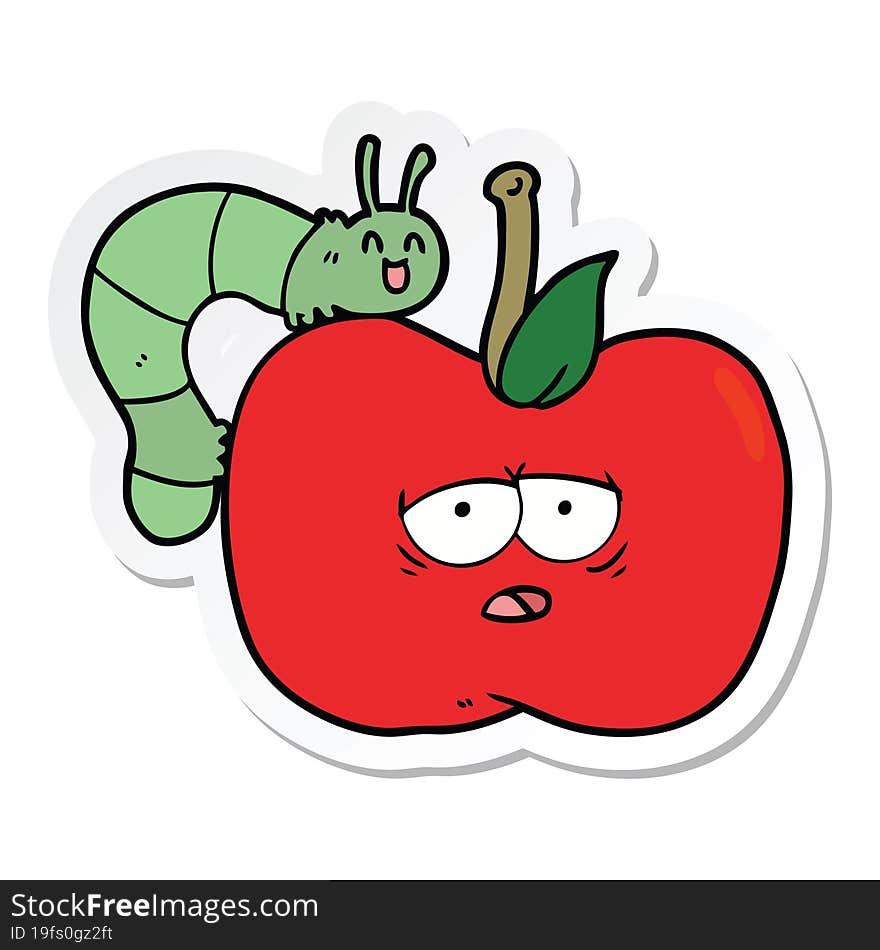 Sticker Of A Cartoon Apple And Bug