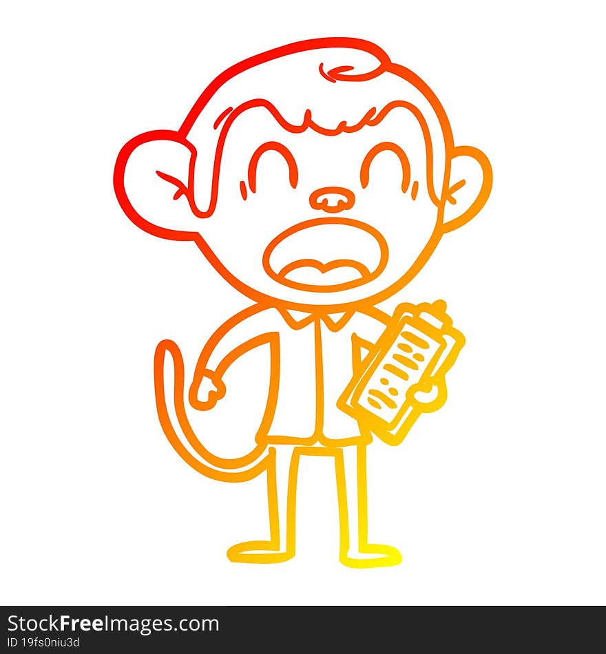 warm gradient line drawing shouting cartoon monkey