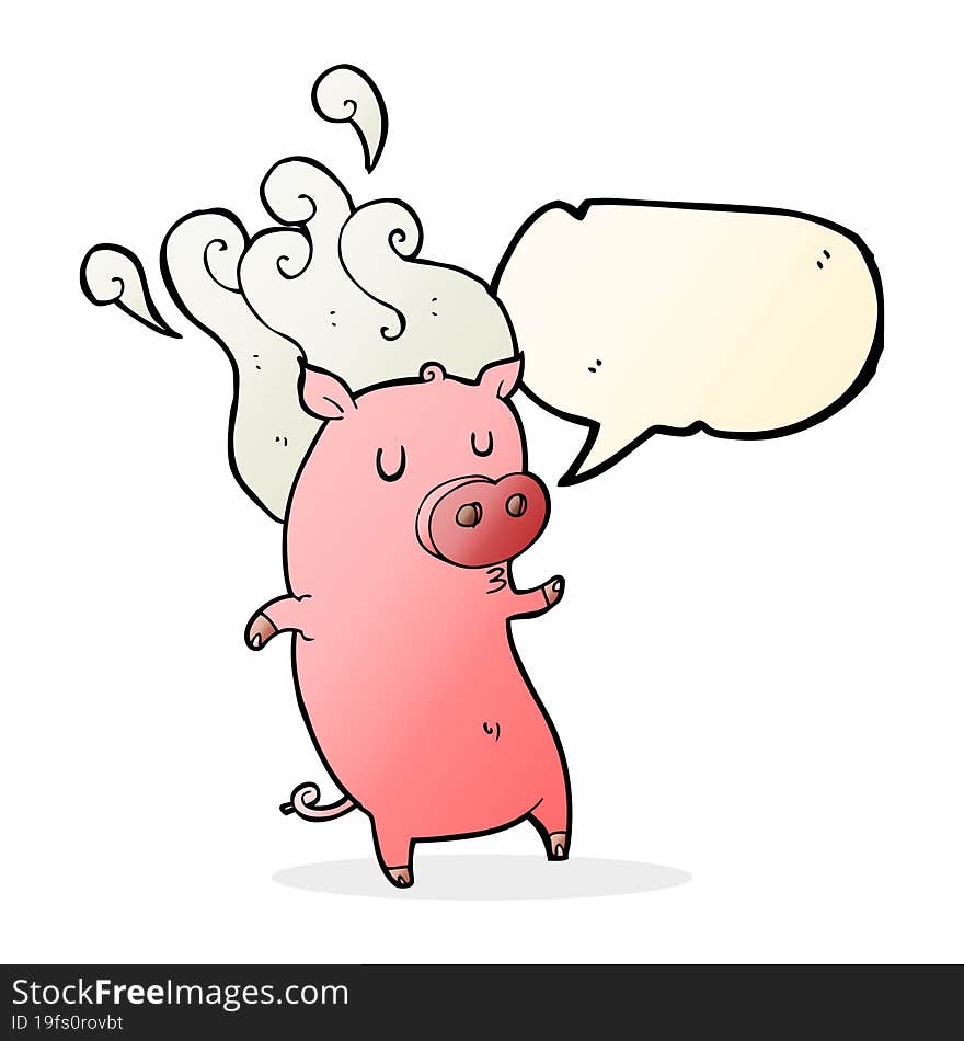 smelly cartoon pig with speech bubble