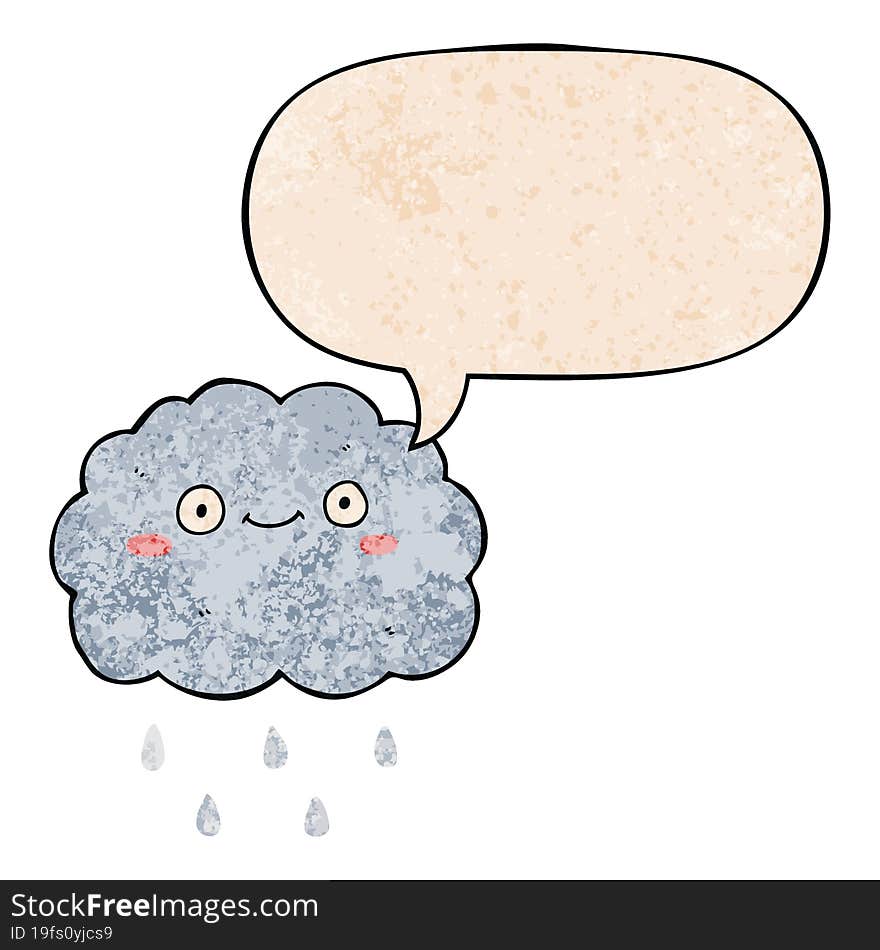 cute cartoon cloud and speech bubble in retro texture style