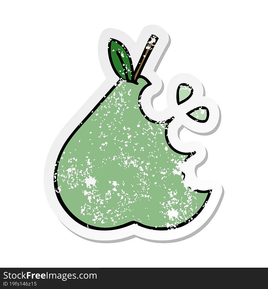 Distressed Sticker Of A Cute Cartoon Green Pear