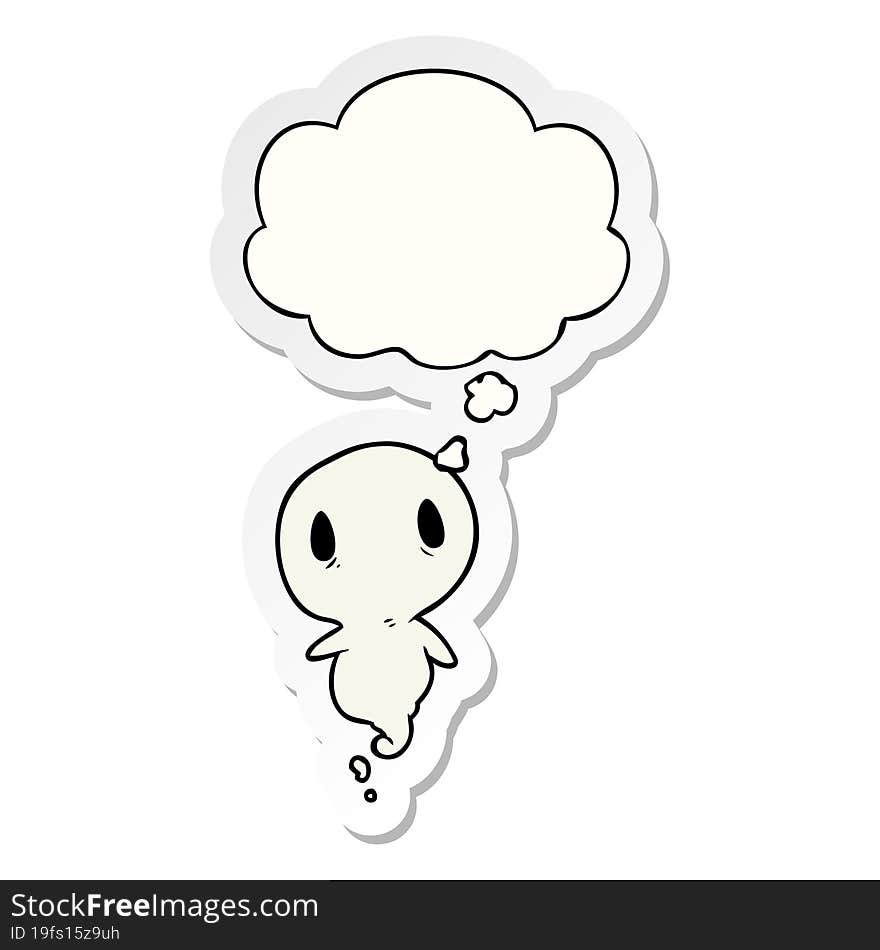 cartoon ghost with thought bubble as a printed sticker