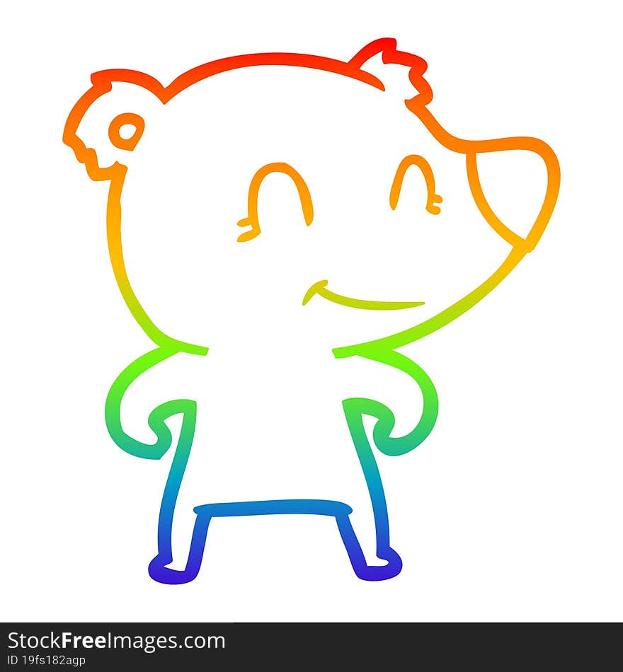 rainbow gradient line drawing smiling bear cartoon