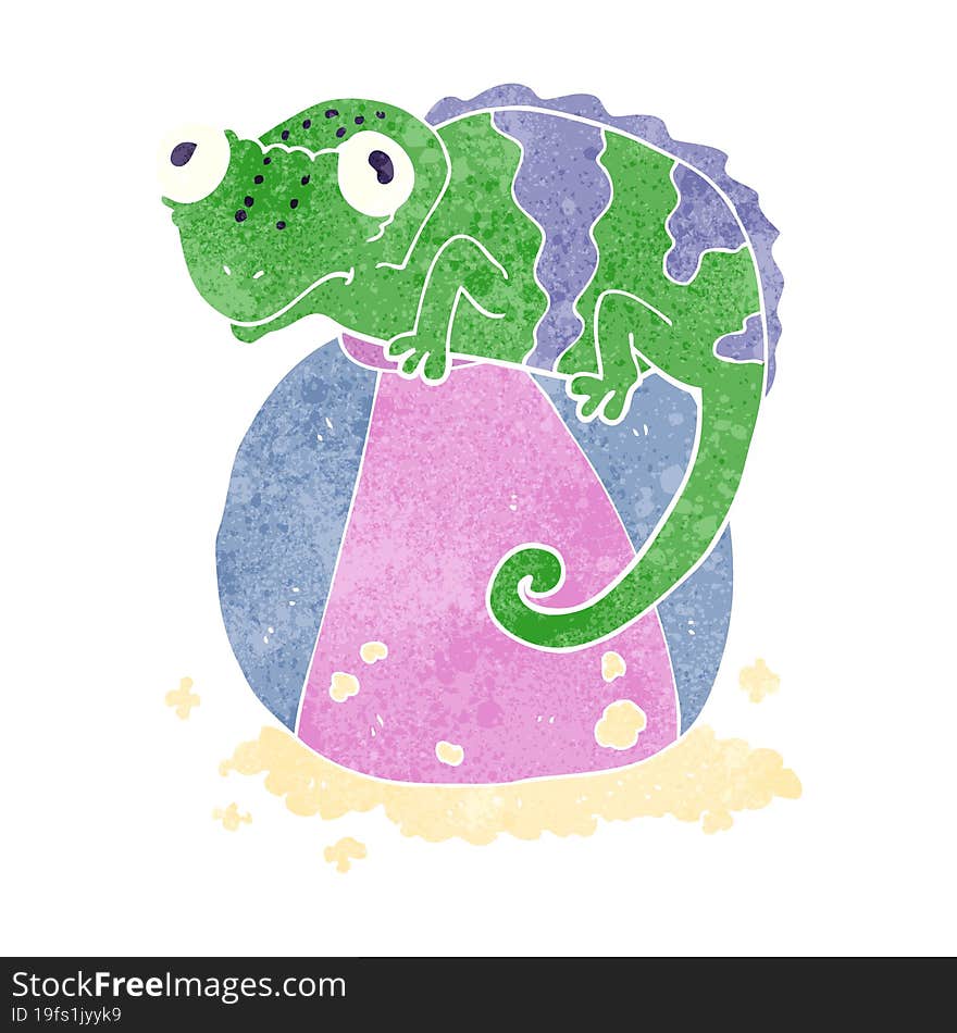 retro cartoon chameleon on ball