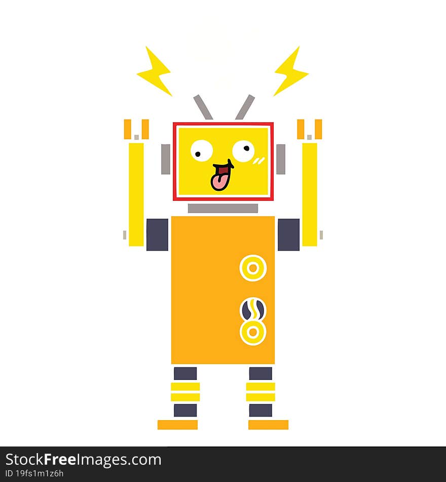 flat color retro cartoon malfunctioning robot