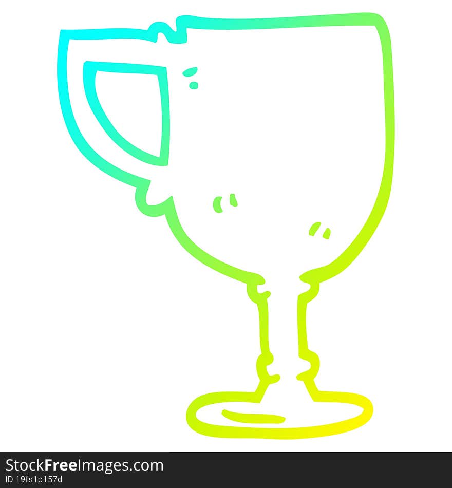 cold gradient line drawing of a cartoon gold cup