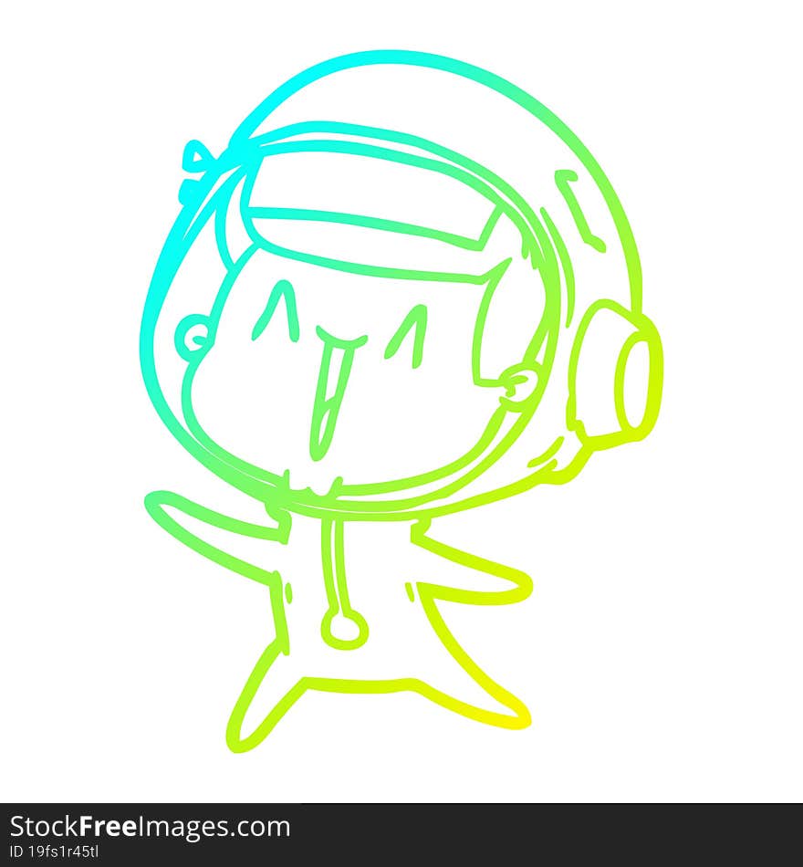 cold gradient line drawing of a happy cartoon astronaut leaping