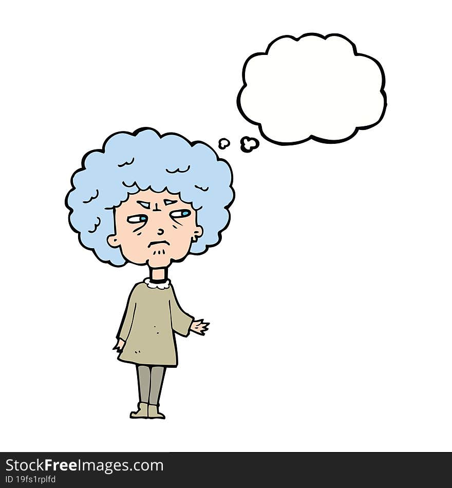 cartoon old lady with thought bubble