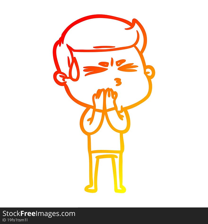 warm gradient line drawing cartoon man sweating