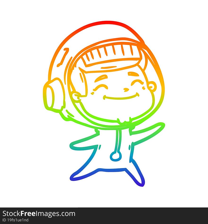 Rainbow Gradient Line Drawing Happy Cartoon Astronaut