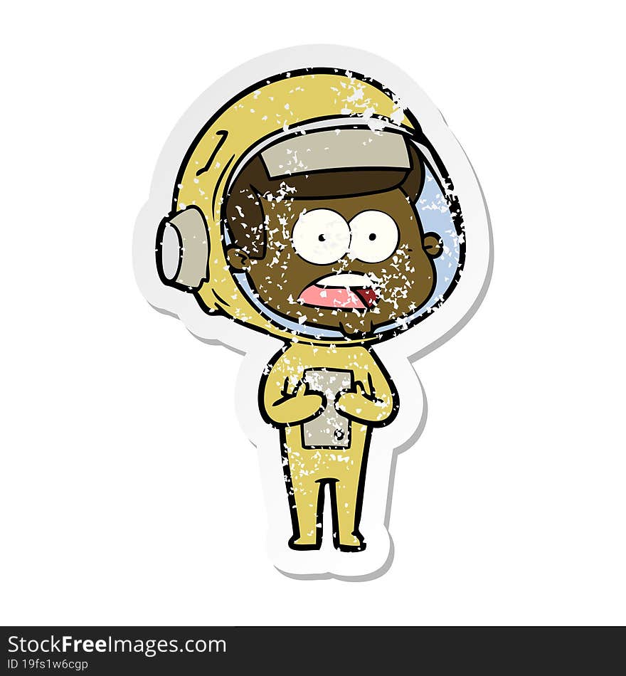 Distressed Sticker Of A Cartoon Surprised Astronaut