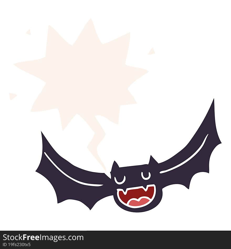 Cartoon Bat And Speech Bubble In Retro Style