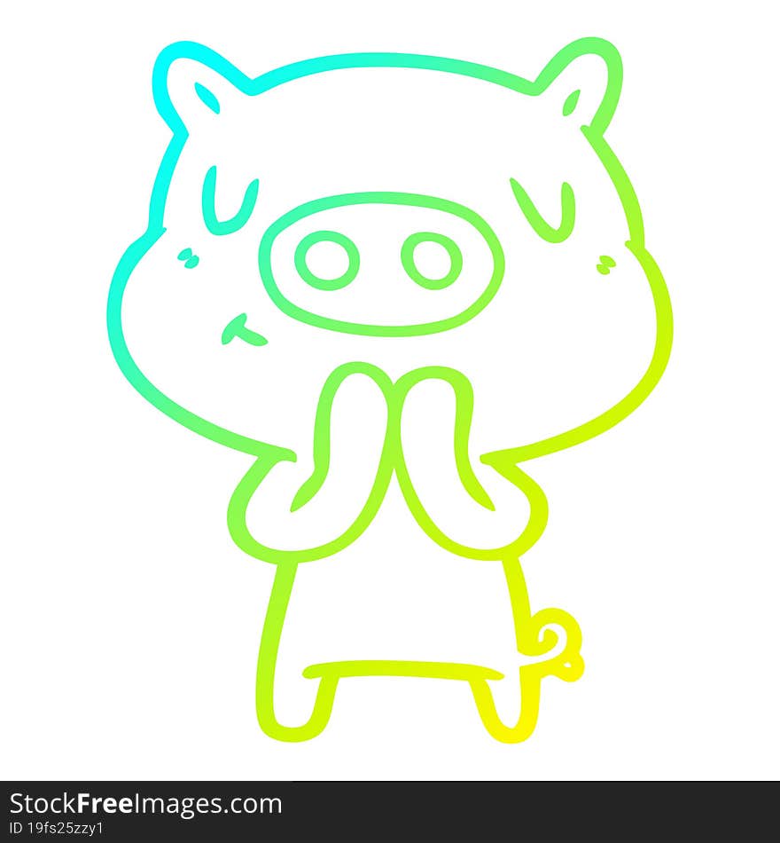 cold gradient line drawing cartoon content pig