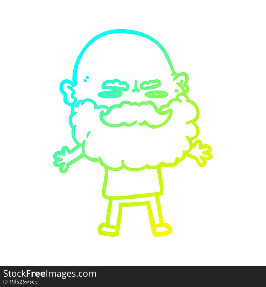 cold gradient line drawing cartoon man with beard frowning