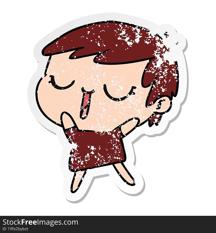 Distressed Sticker Cartoon Of Cute Kawaii Short Haired Girl