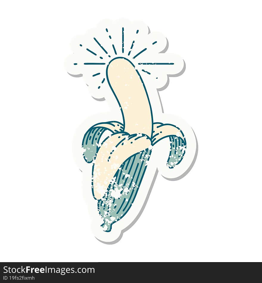 Grunge Sticker Of Tattoo Style Peeled Banana