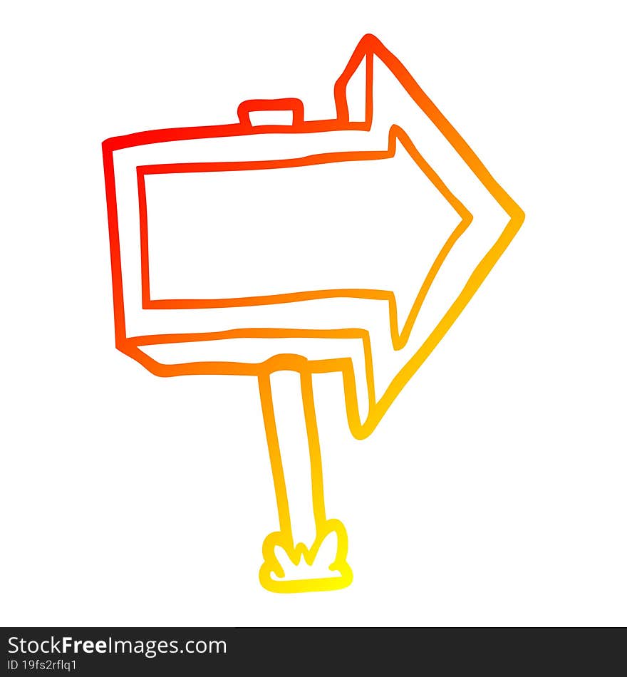 warm gradient line drawing cartoon pointing arrow sign