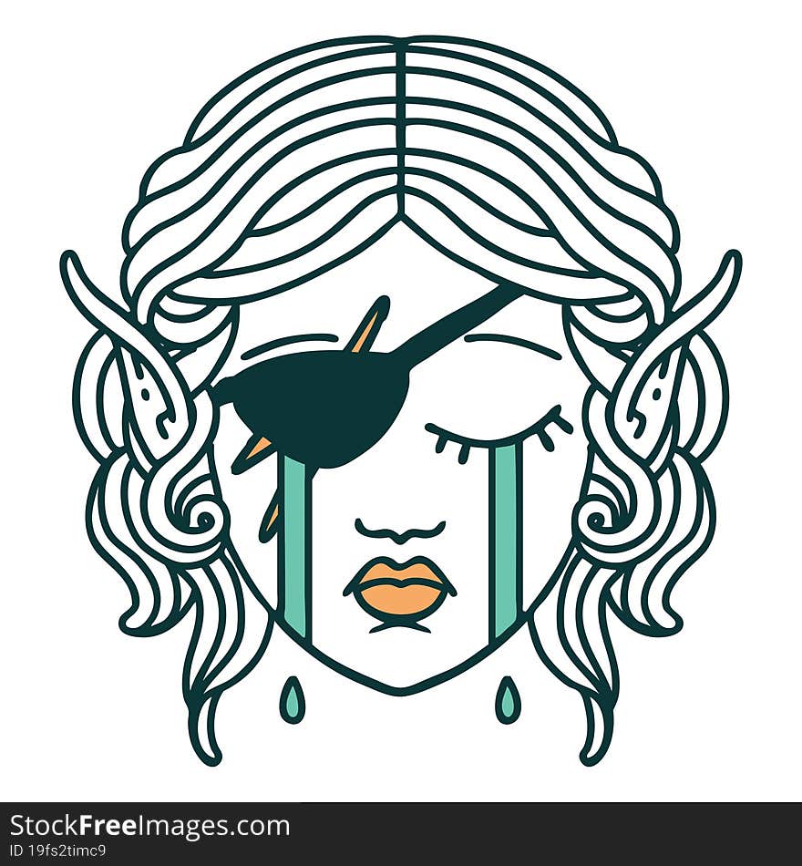 Crying Elf Rogue Character Face Illustration